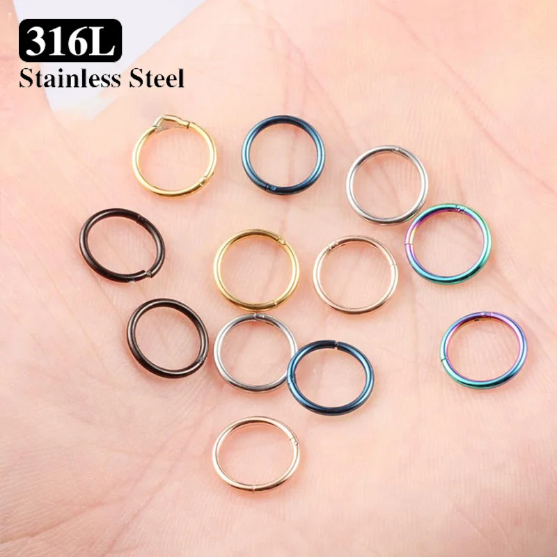 50/100PCS Stainless Steel Small Nose Rings Septum Piercing Mixed Color Body Clips Hoop Earrings For Women Men Cartilage Jewelry