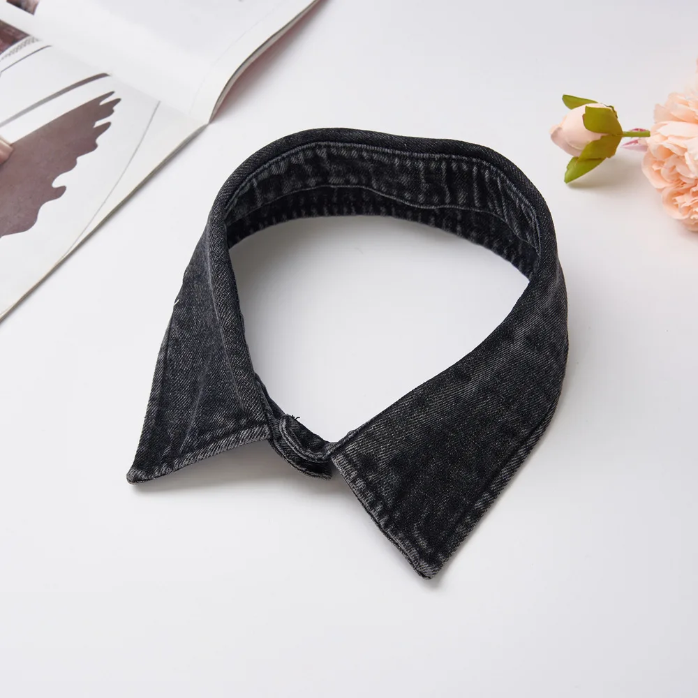 Retro Washed Denim Fake-Kragen, Unisex Spitze Abnehmbare Hemdkragen, Dekorativer Falscher Kragen-Set für Pullover – Detail 4