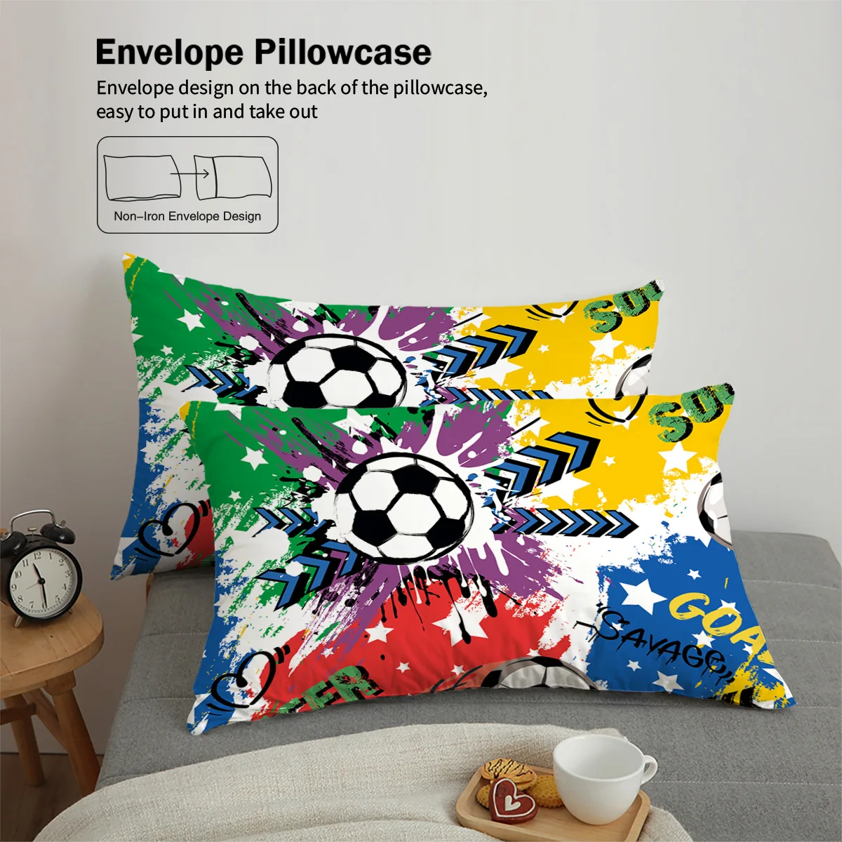 Colorful Football Duvet Cover Set – 3-Piece Fun Bedding for Double, Queen, King 6