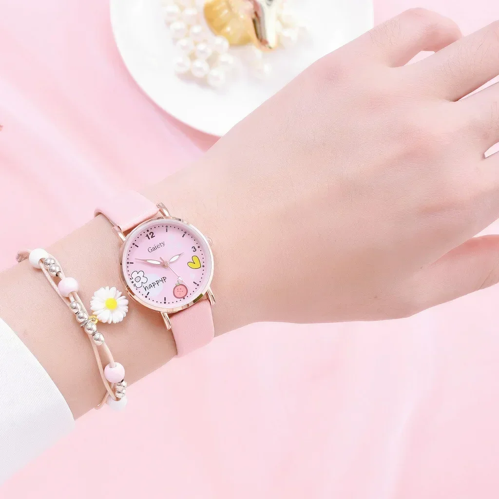 Kids Watches Pink Cute Children's Wristwatch Cartoon Pattern Quartz Watch Set for Girls Fashion Students' Clock Relogio Feminino 5