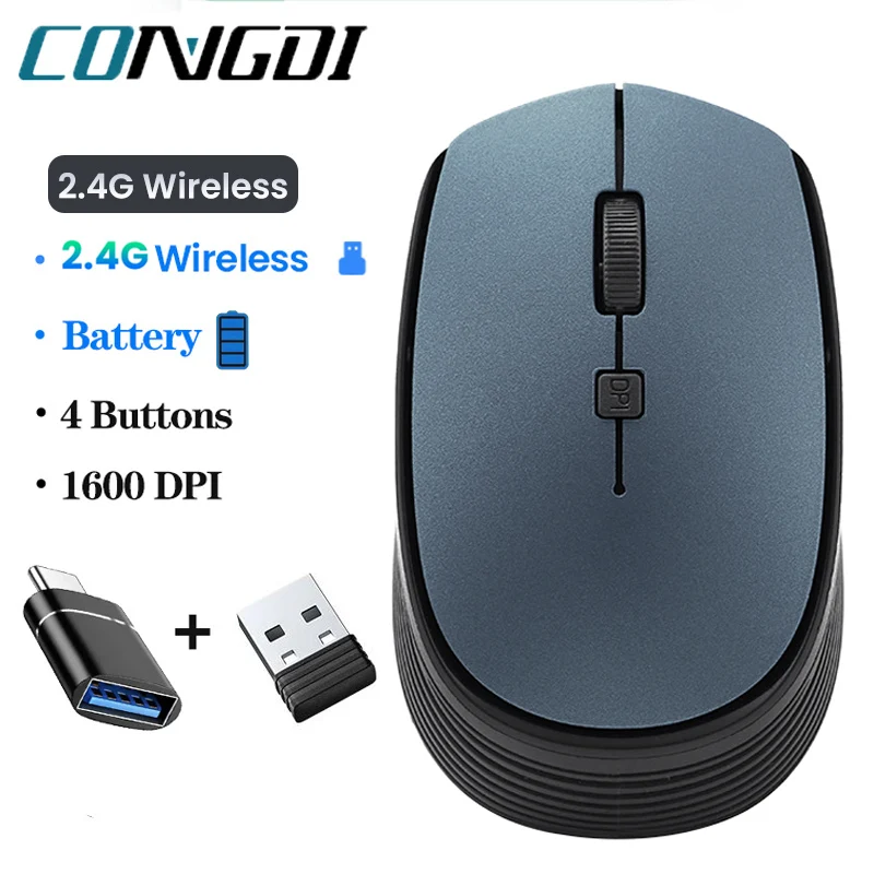 Wireless Mouse Gaming Mouse 2.4GHz Ergonomic Computer Mause with USB Receiver 1600 DPI Cordless Mice for Laptop PC Gamer