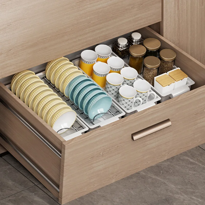 Kitchen Dish Rack Drawer Drying Rack Pull-out Sliding Bowls Dishes Drainer Storage Rack Sink Cabinet Organizer Tableware Holder