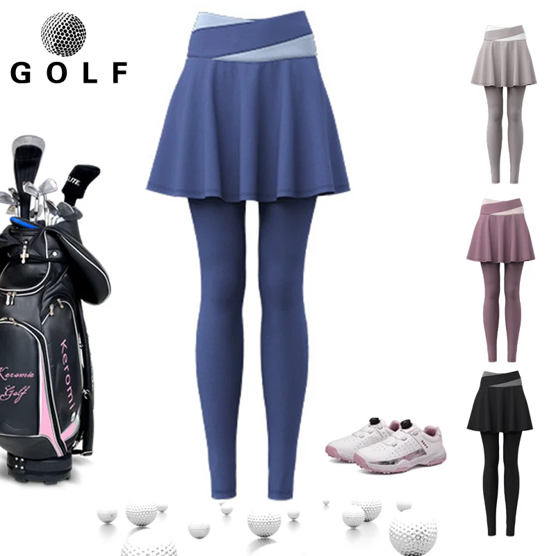 Golf Women's Summer Pant Skirt Color Block High Waist, Hip Lift, Quick Drying, Breathable Sports Short Skirt