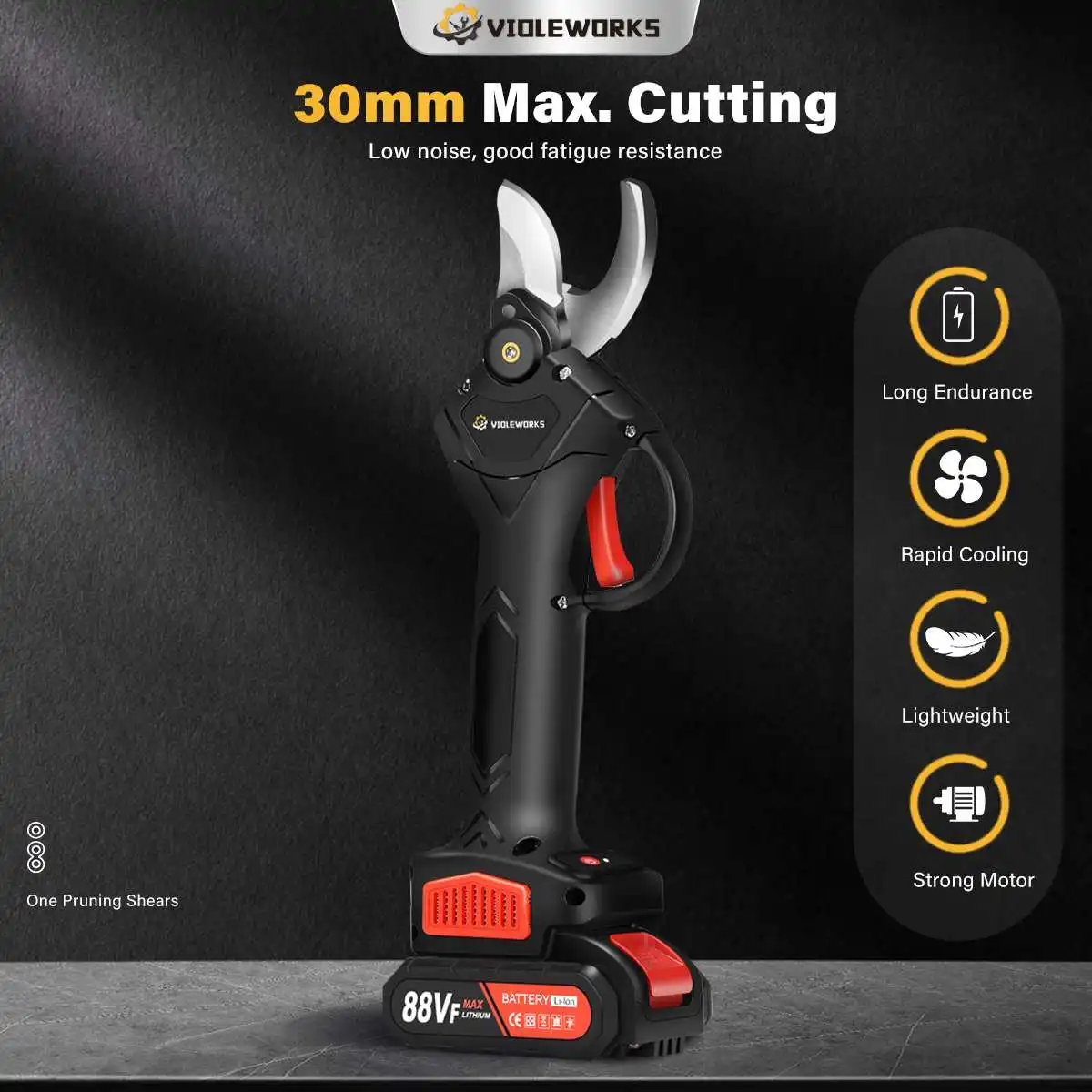 VIOLEWORKS 30mm 88V 무선 정리기 가지 치기 전단 효율적인 과일 나무 분재 가지 치기 전기 나무 가지 커터 조경