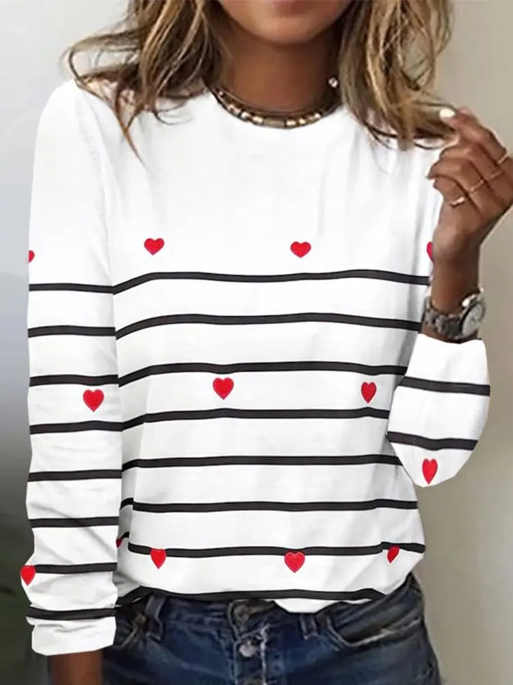 

Повседневная простая полосатая футболка с надписью Love, нишевая дизайнерская женская одежда Sense, универсальный свитер с круглым вырезом можно носить на все сезоны