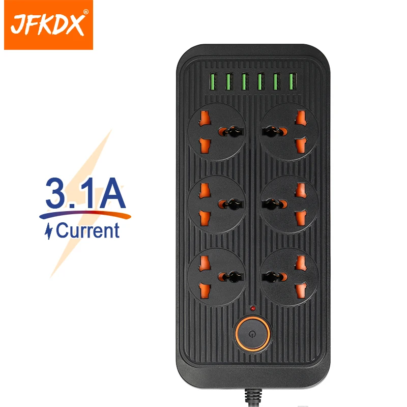 

JFKDX US UK EU Plug 3000W High Multi Power Strip Network Filter With 6 AC Outlets 6 2.4A USB Fast Charging Ports Socket Adapter