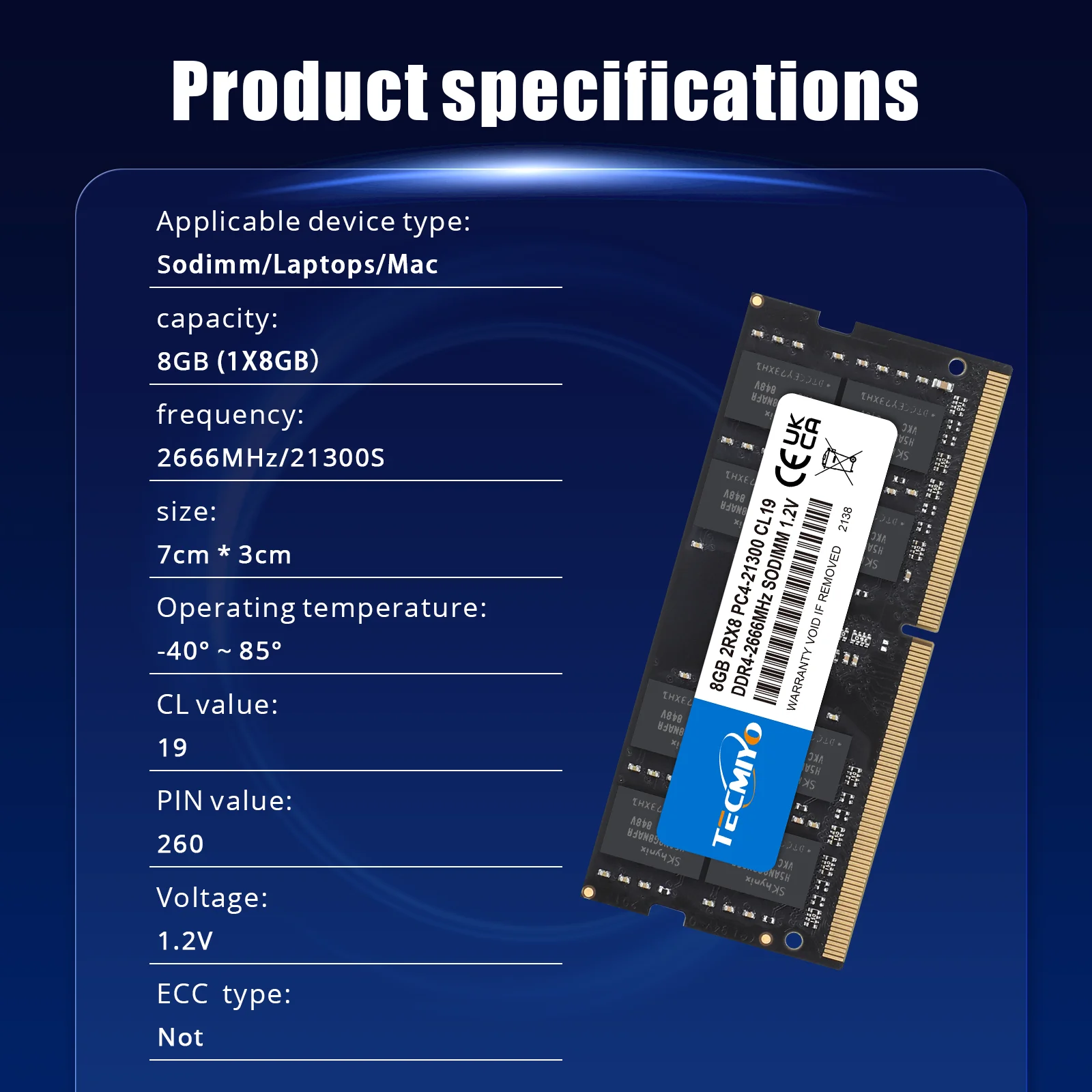 TECMIYO PC4-21300s 소딤 램, 8GB DDR4, 2666MHz, 10 개