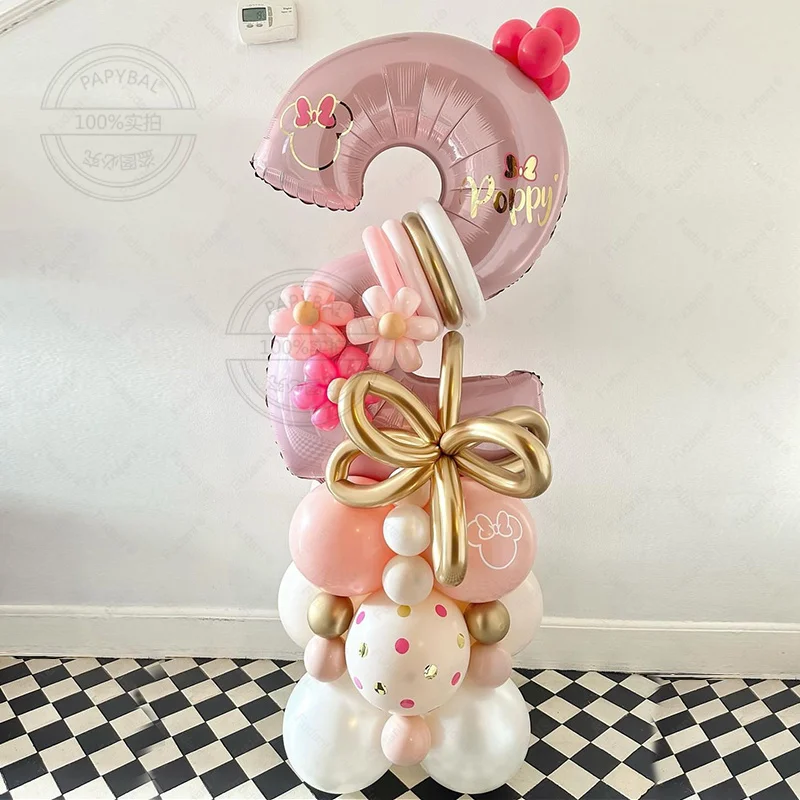 

45Pcs Pink Number Latex Balloon Column Pink White Metallic Gold Globo for Girl Wedding Baby Shower Princess Birthday Party Decor