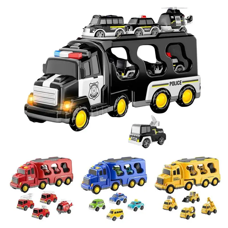 

Construction Trucks Toy Set 5 in 1 Carrier Truck Transport Toddlers Friction Power Vehicles Fire Toys Christmas Birthday Gifts