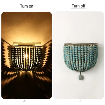 Industrial retro blue/white wooden bead bracket light E14 LOFT bedroom cafe lamp holiday Corridor Restaurant decor wall lights 2