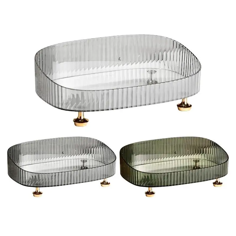 

Bathroom Countertop Organizer Dustproof Luxury Skincare Cosmetic Organizer Desktop Transparent Oval Cosmetics Storage Tray