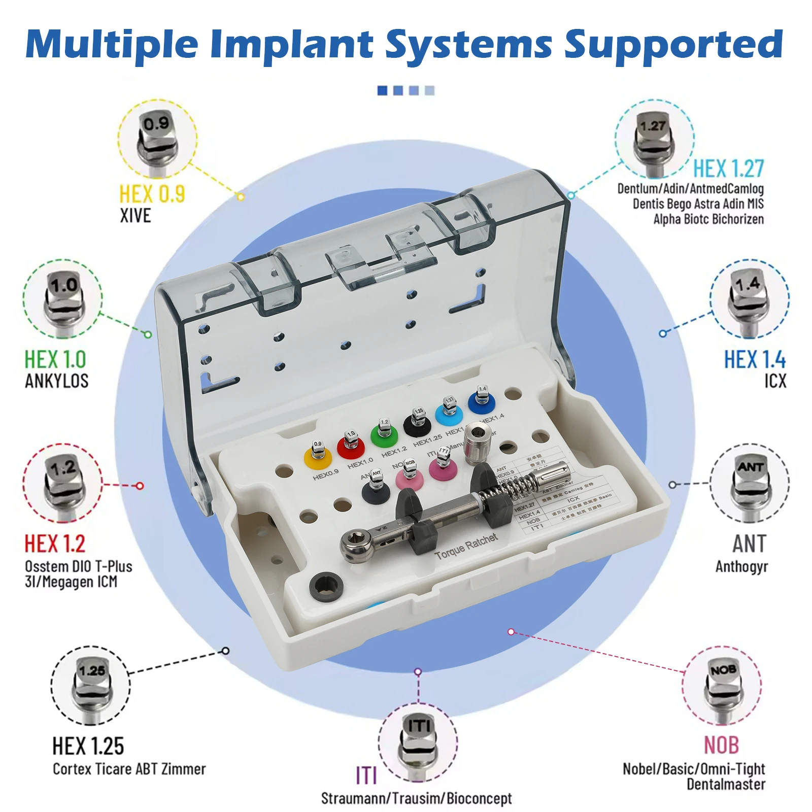 Universeller Zahnimplantat-Fixierungsabutment Drehmomentschlüssel Schraubendreher-Set Edelstahl Zahnmedizin Implantat-Reparaturwerkzeuge DT