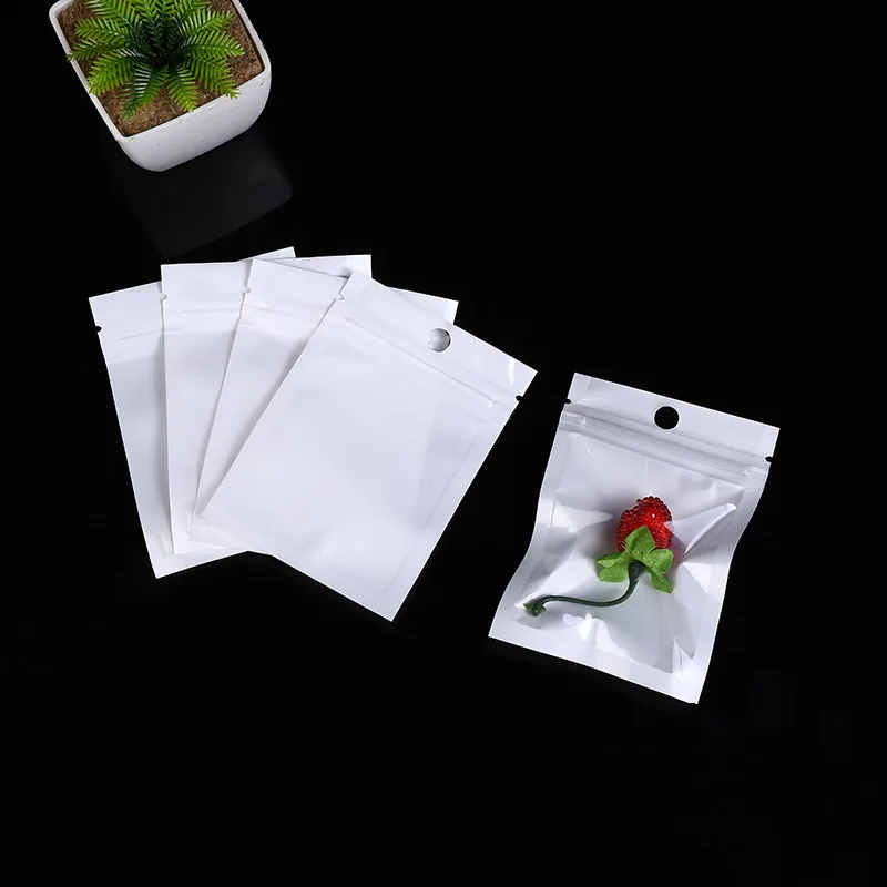 100pcs White Zip Lock Packaging Bag Reclosable Plastic Poly Clear Zipper Package Bags Resealable Hang Hole Pocket