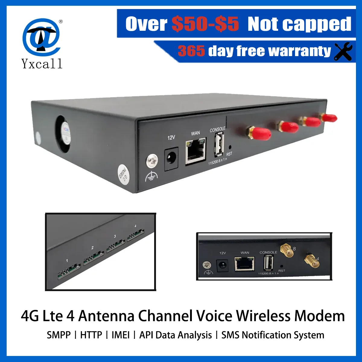 

4G Lte 4 SIP Voice Wireless Modem 4 Antenna Channel High Gain Signal Support SMPP Http API And SMS Notification System