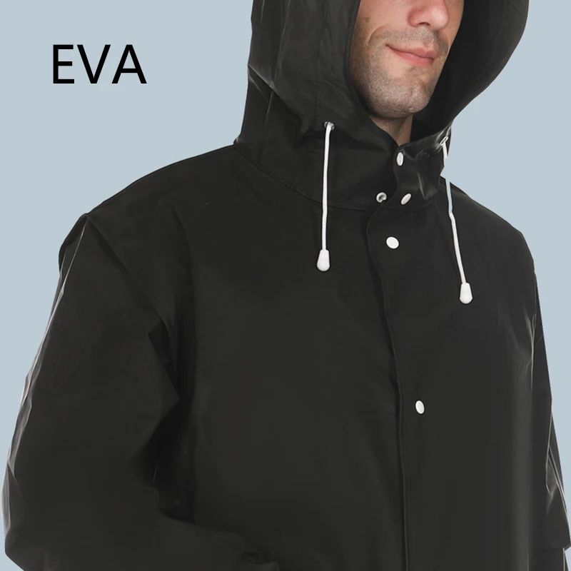 

Black Raincoat Adult Waterproof Long Raincoat Women Men EVA Thickened Rain coat Hooded For Outdoor Hiking Travel Fishing