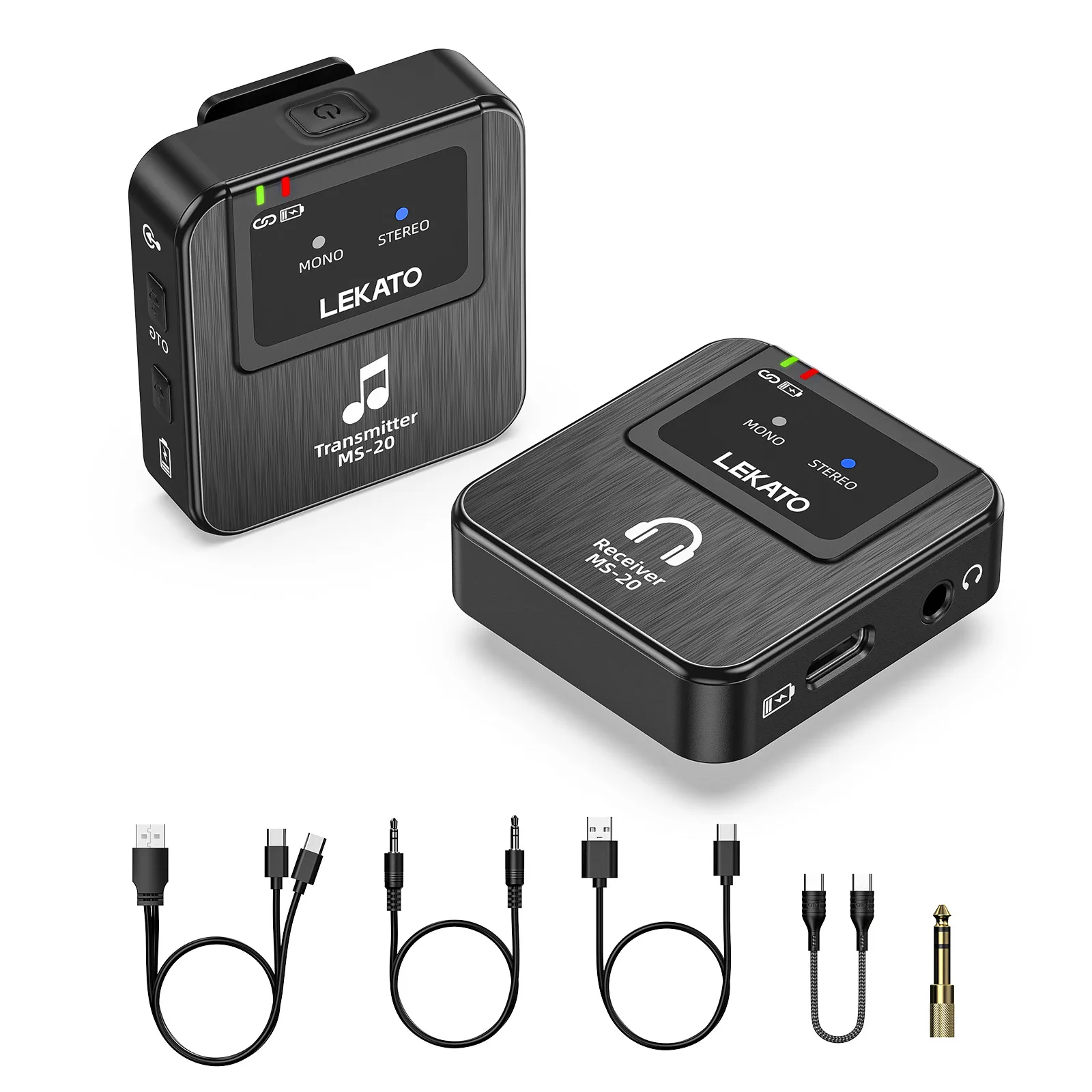레카토 MS-20 무선 IEM 시스템, 저지연 벨트팩 송신기 및 라이브 스테이지 공연자 및 밴드를 위한 자동 페어링