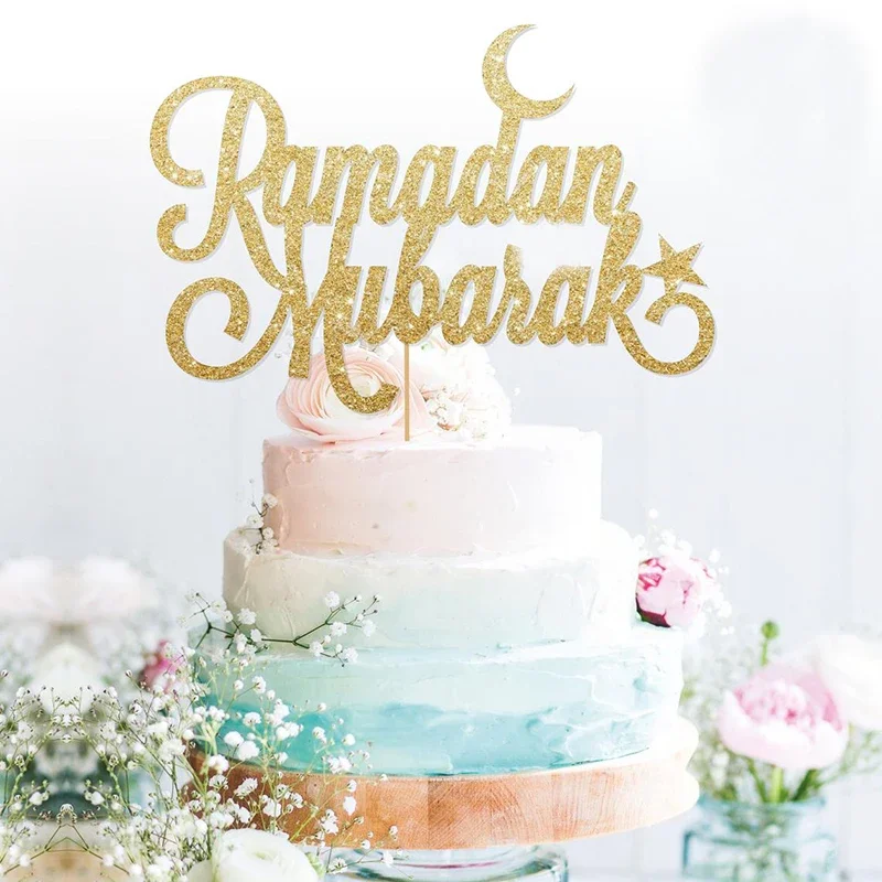 Gold Glitter Eid Mubarak Kuchenaufsatz | Ramadan Dekoration Für Kuchen, Festparty & Fotohintergrund