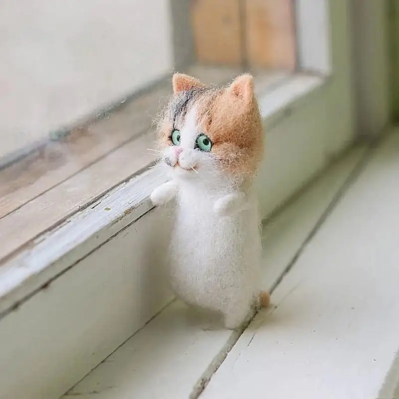 Kit Unfinish Fashion Siamese Hawksbail Tabby Civet Cat Kitty Wool Doll Women Handmade Needle Felt Kit Package Gift For Kids