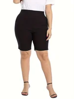 2024 summer new women's plus-size extreme waist-hip ratio style solid color slim-fit shorts