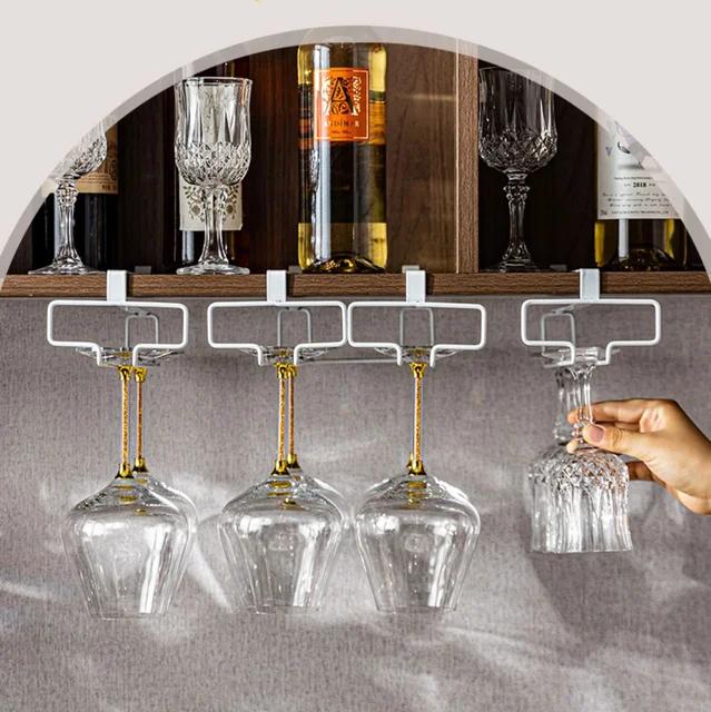 Under Cabinet Wine Glass Rack Holder | 3 Row Stemware Storage Organizer | Gold Metal For Kitchen Bar (2 Pack)