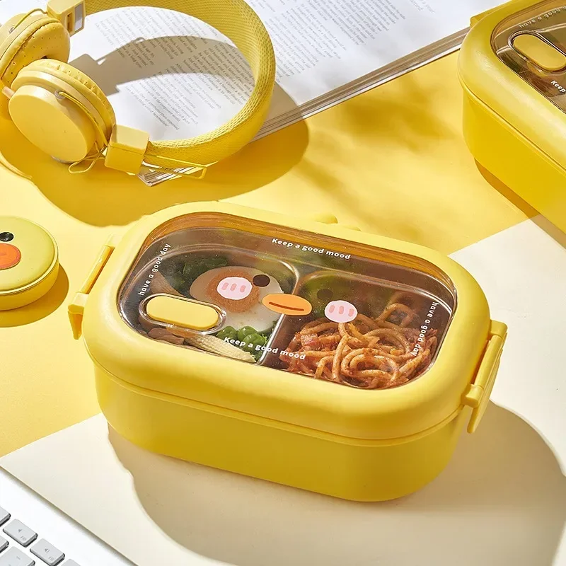 Stainless Steel Yellow Duck Reusable Lunch Box for Kids Outdoor Picnic