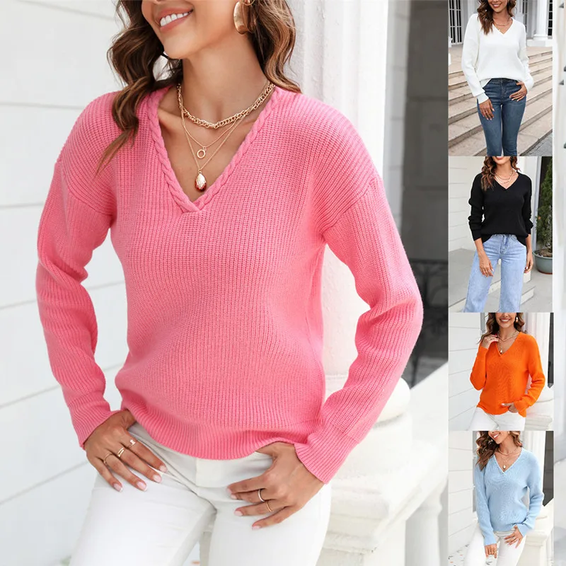 

Solid Color V-Neck Vrouw Truien Dames Pull Hiver Femme Chandails Frau Pullover Winter Clothes Knitted Tops Women Sweaters 2023