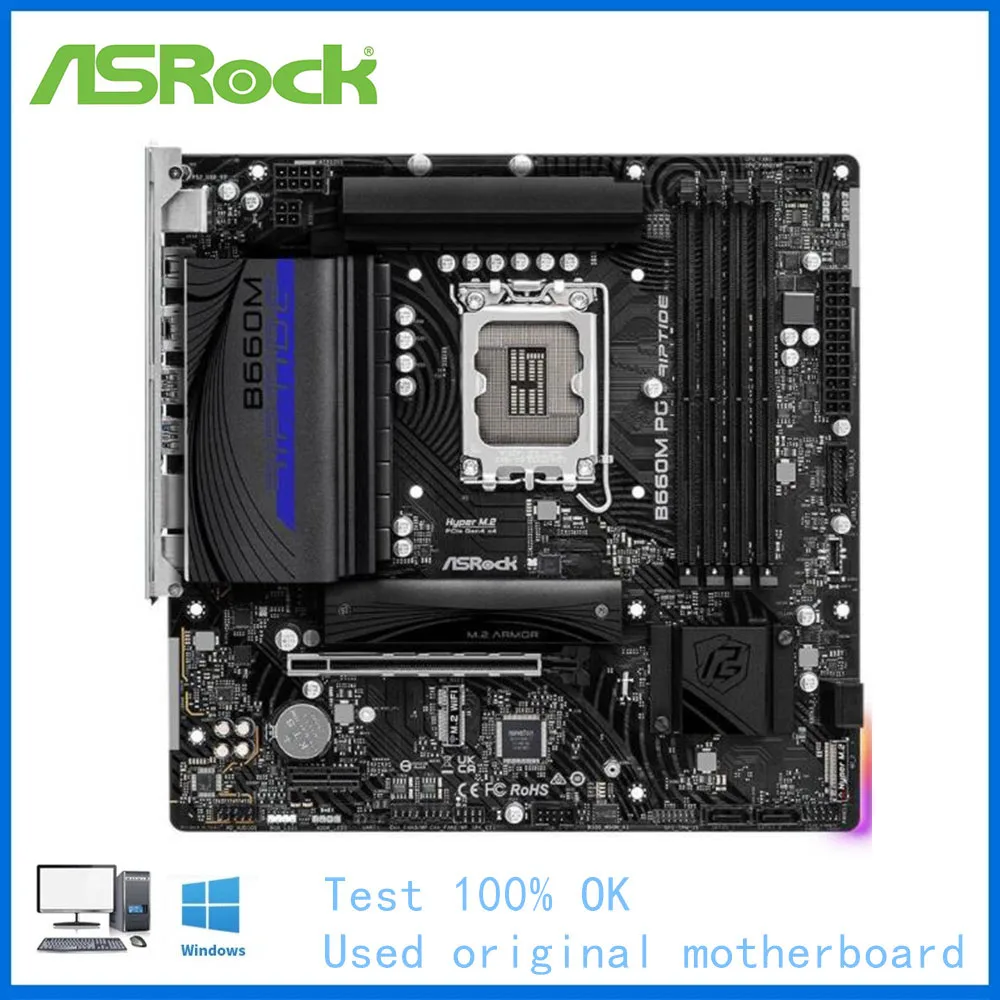 Per Intel B660 Usato Asrock B660M Pg Presa Riptide Lga1700 Ddr4 Scheda Madre Desktop 12Th Gen Supporto Scheda Madre 12400 12700