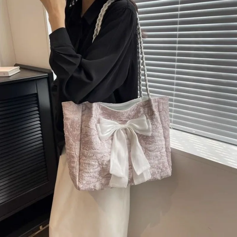 Bow Tote Bags Women School Commuter Large Capacity All-match Casual Totes Fashion Korean Girlish Gentle Handbag Female Ulzzang