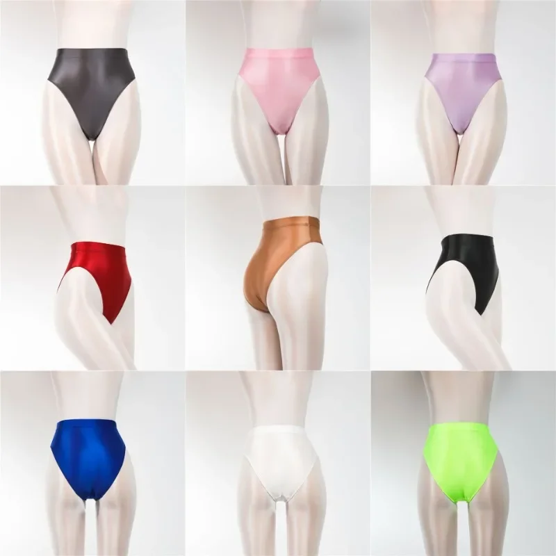

New Fashion Sexy Solid Color Large Size Ultra Thin Oil Bright Transparent High Waist Triangle Underwear