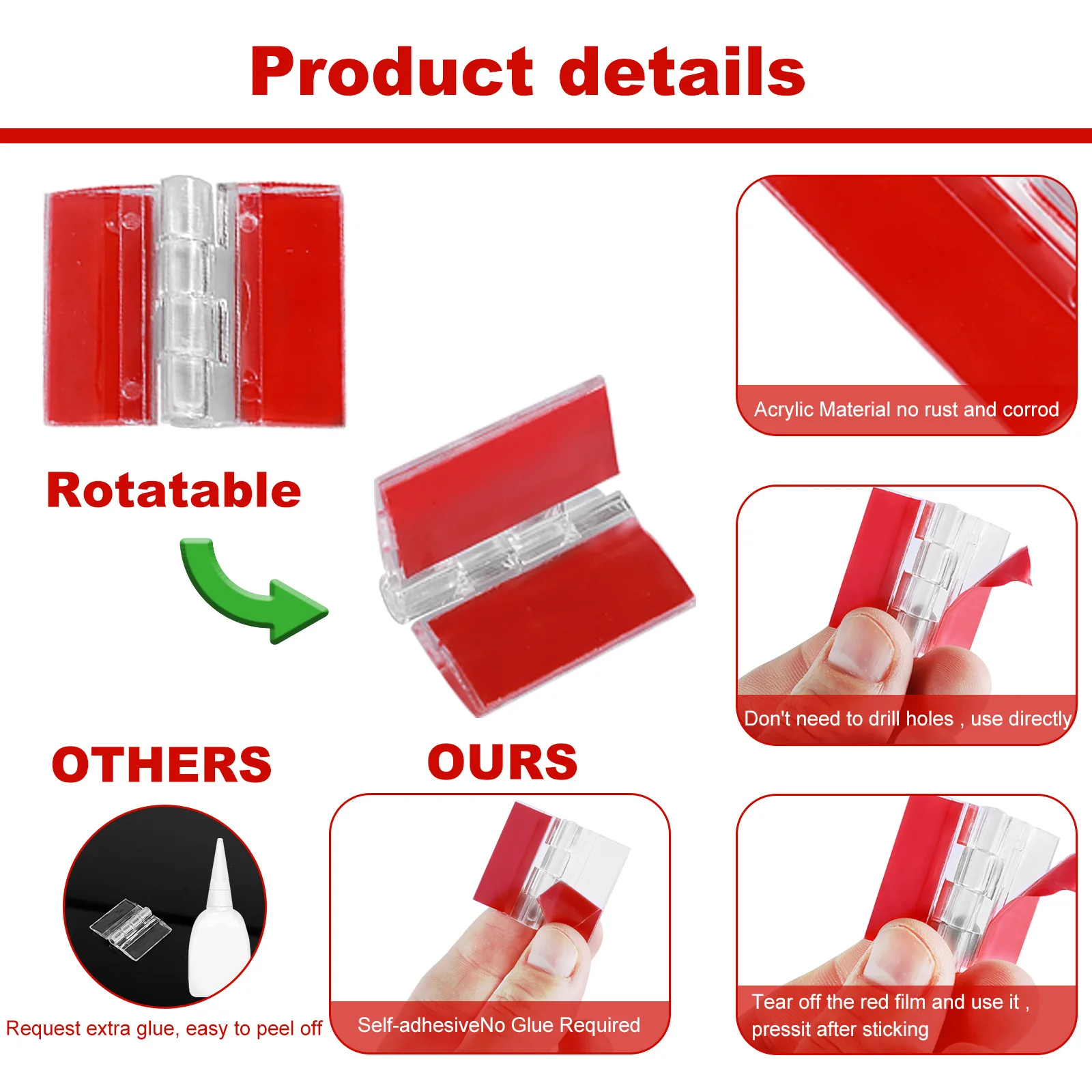 Acrylic Clear Mini Hinges Self-Adhesive Folding Hinge Tools for Cabinet Drawer Furniture DIY Display Stand 30x35mm 20PCS/Set stainless steel hinges,door hinges,plastic hinges