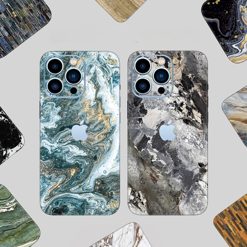 Stone Pattern Full-Wrapped Rear Sticker Wrap Skin Film For iPhone 14 13 12 Pro Max 13Pro mini 12Pro 14Pro Full Cover Back Film