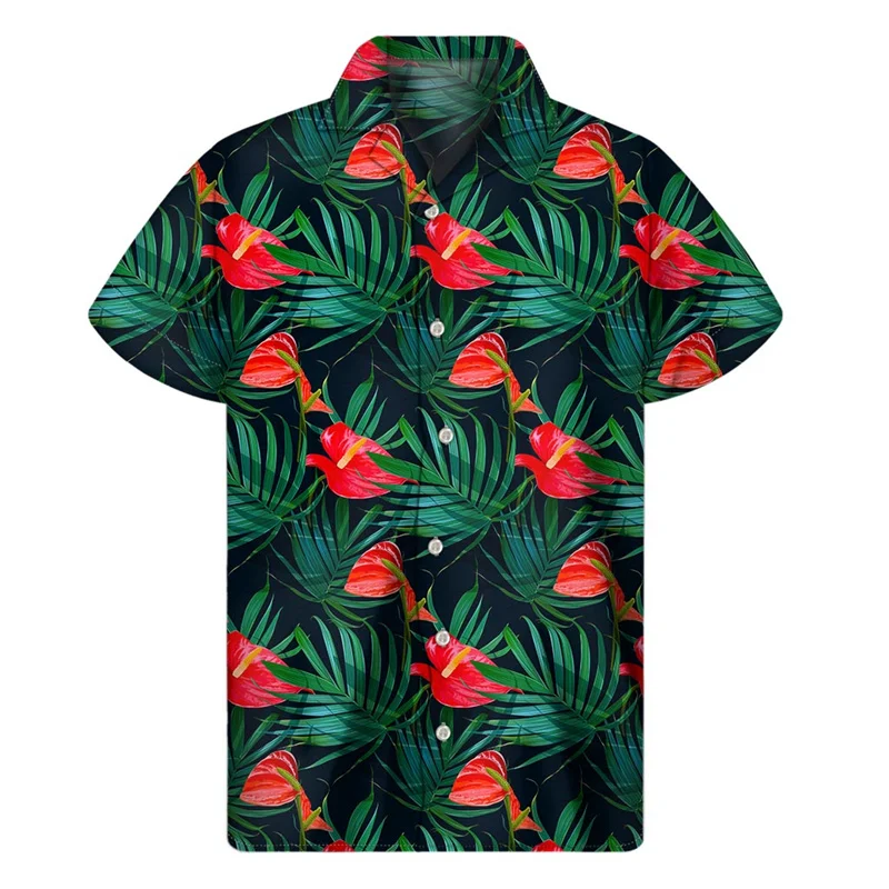 thumbnail image 1 of Camisa hawaiana con estampado 3D de plantas tropicales para hombre, camisas con botones para playa, camisetas de manga corta de verano, blusas de calle con solapa, blusa Aloha, 1 of 5