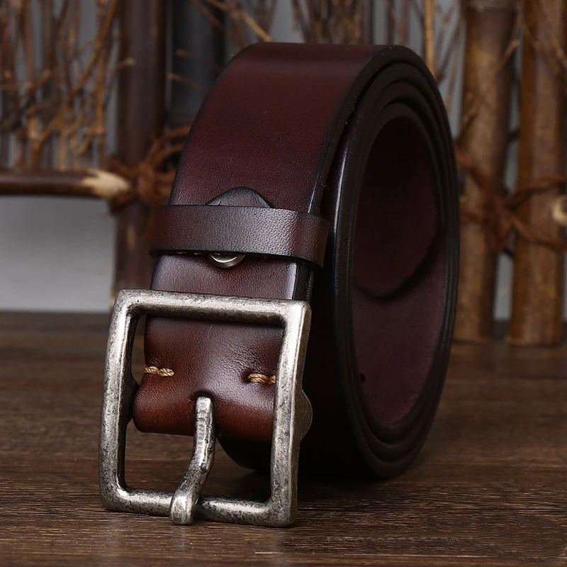 

Genuine leather Luxury Thick Belts Men Leather Vintage Belt Men Wide Waist Belt 4.3CM Retro Anti Allergy Stainless Steel Buckle