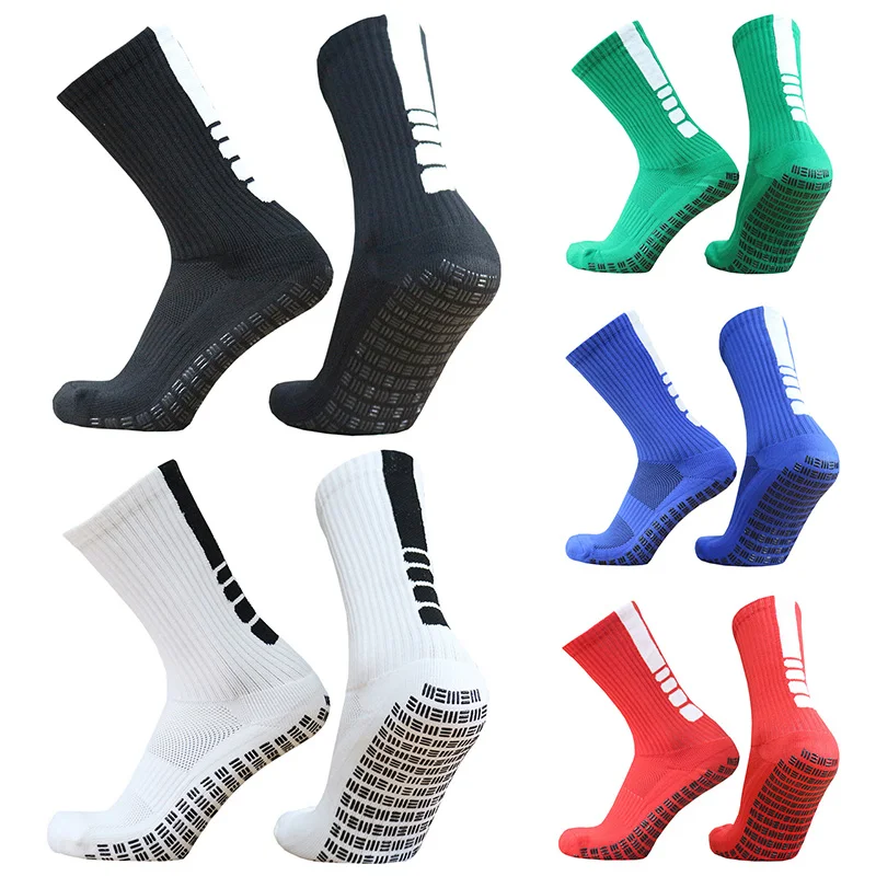 New Anti Slip Soccer Socks Men Vertical Stripes, Dots, Three Bars Grip