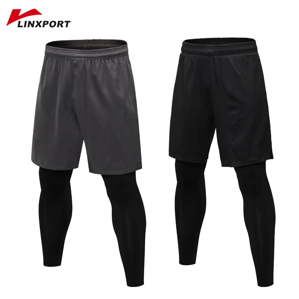 Men Cycling Tights Fitness Sport Leggings 2-in-1 Running Sweatpants with Pocket Gym Trousers Quick Dry Bottoms Jogger Sportswear