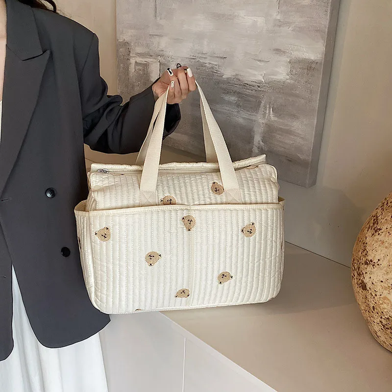 High Capacity Mummy Bag Embroidered Teddy Bear Mother Baby Handbag