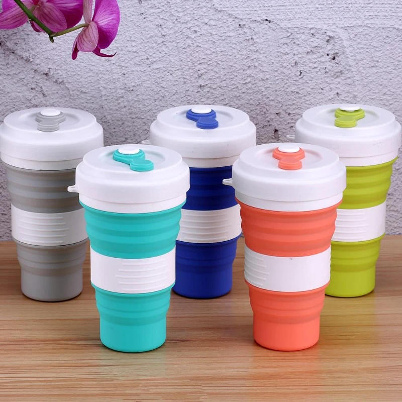 Travel Folding Silicone Mug 550ml BPA Free Coffee Cups Hiking Telescopic Collapsible Leak Proof