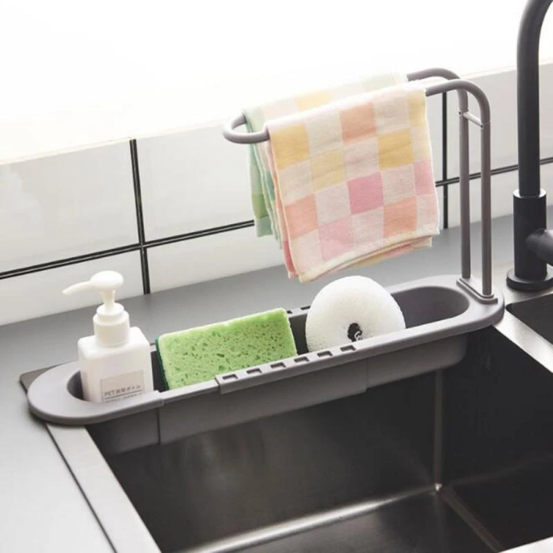 Telescopic Sink Storage Rack, Adjustable Dish Kitchen Drainage Basket