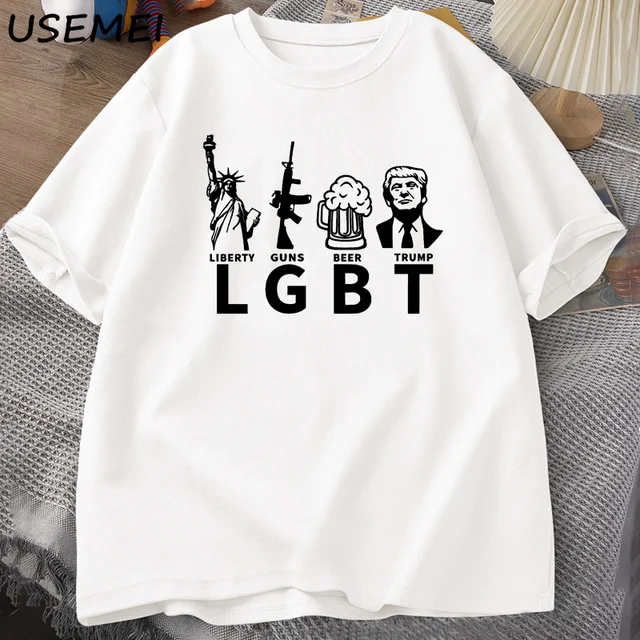 "LGBT Liberty Beer Trump T-shirt Keep America Great MAGA Tshirts Casual Cotton Short Sleeve Graphic Tees Harajuku Streetwear Top 2