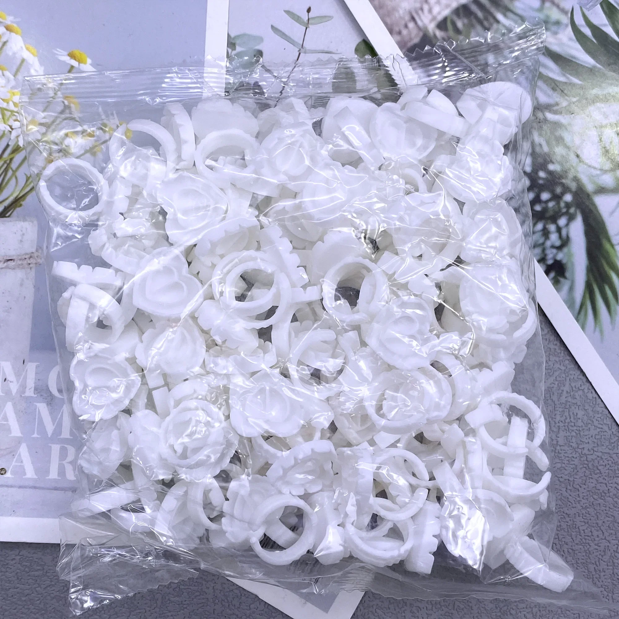 500Pcs Wholesale Disposable Eyelash Glue Fan Cup Rings Holder Container Tattoo Pigment Eyelash Extension Tools Lash Supplies