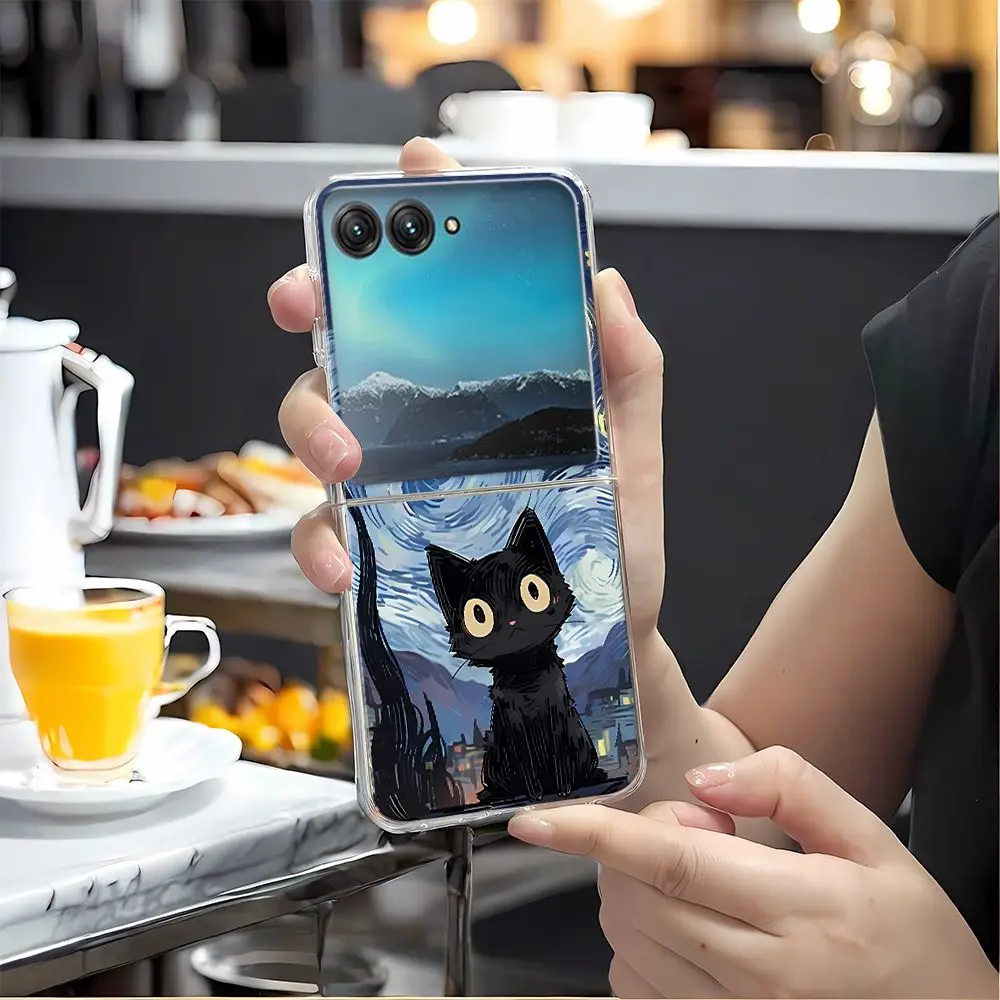 Artistic Black Cat Starry Night Clear Hard Case Cover