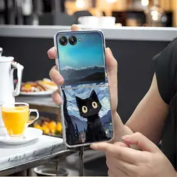 Artistic Black Cat Starry Night Clear Hard Case Cover - Moto Razr 2025 (Style 2)