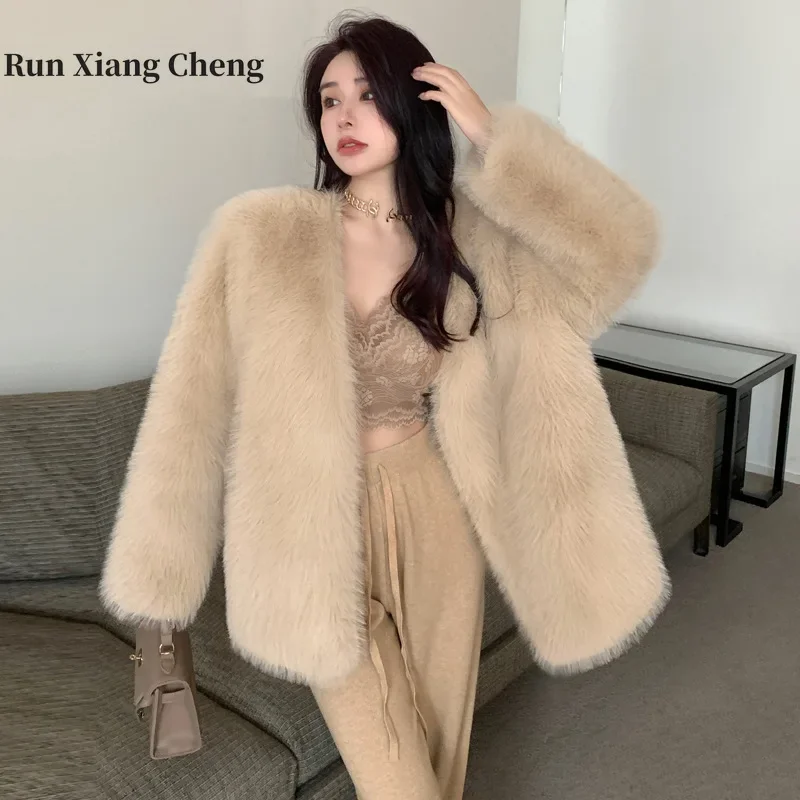 

Runxiangcheng 2023 Autumn/Winter New Korean Edition Loose and Fashionable Style, Imitation Fox Fur Coat, Fur Coat, Free Shipping