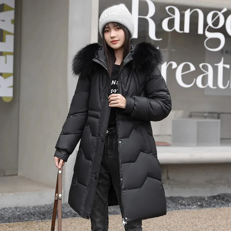 

Winter Jacket 2023 New Women Parkas Long Coat Casual Fur Collar Hooded Jackets Thicken Warm Loose Snow Wear Puffer Outwear