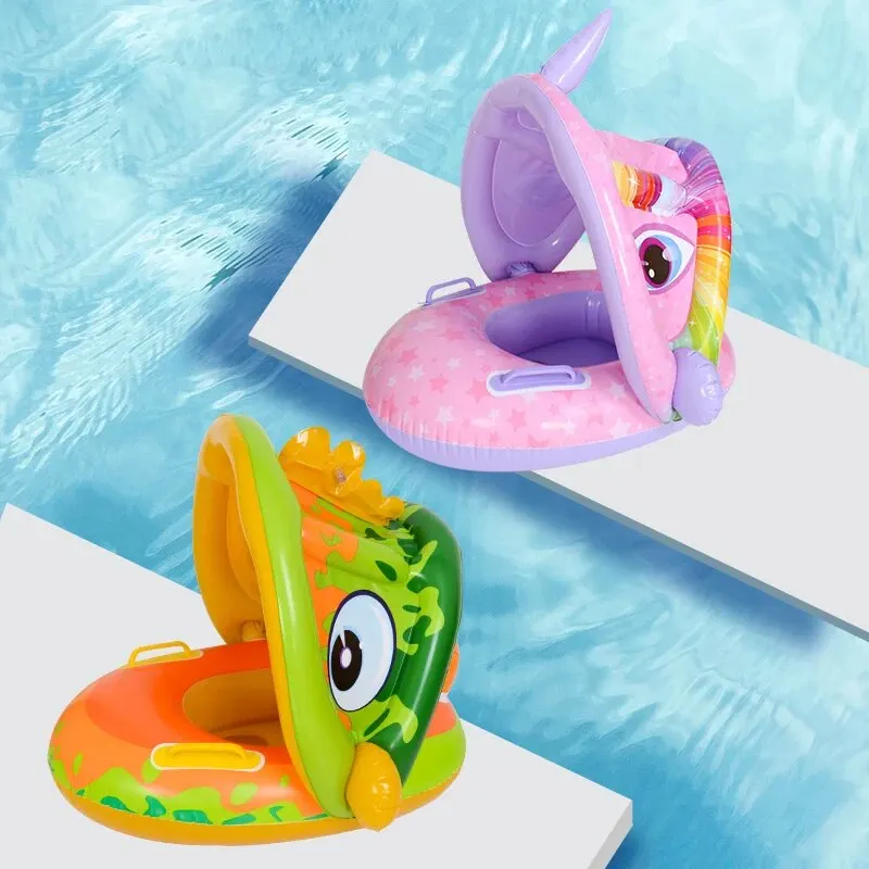 Children's Seat Bao Bao Swimming Seat Boat Explosion With Armrest Thickened PVC Cartoon Removable Sunshade Floating Ring swimming seat