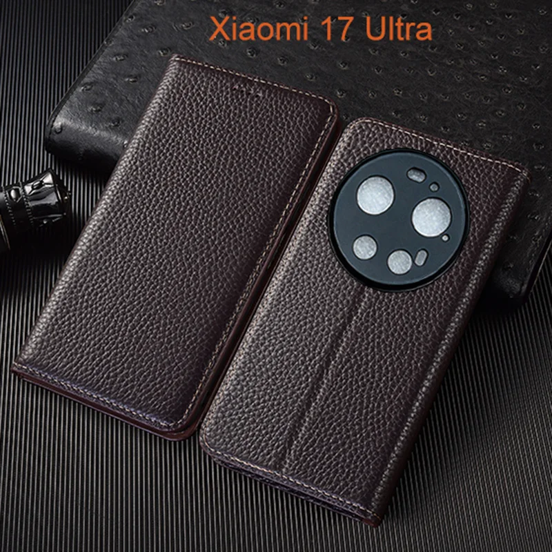 Litchi Pattern Genuine Leather Flip Phone Case - Stylish Protective Cover