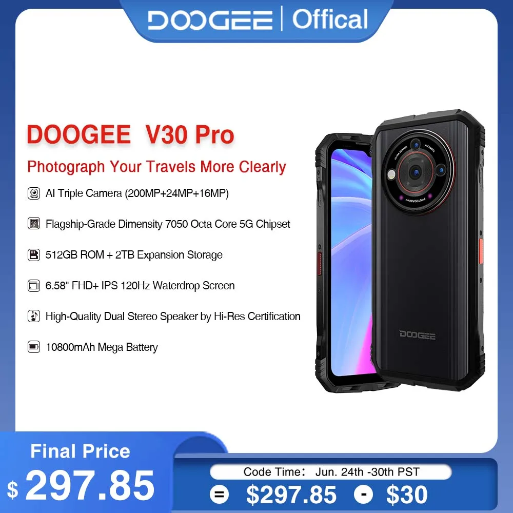 World Premiere DOOGEE V30 Pro Rugged Phone 200MP Camera Dimensity 7050 5G Smartphone 6.58