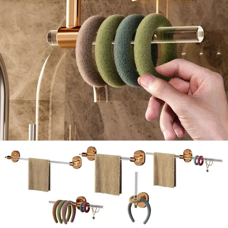 

Bathroom Wall Shelf Wall Mounted Towel Rack Durable Transparent Bathroom Shelf Hair Ring Holder Design Towel Hanger Organizer