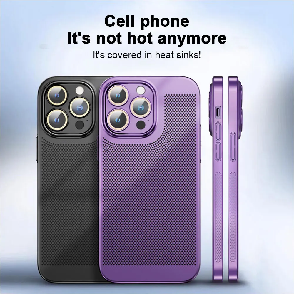 Фото Ультратонкий охлаждающий сетчатый чехол для телефона iPhone 15 14 13 12 11Promax XSMAX с защитой от отпечатков пальцев, чехол из поликарбоната со стеклянной пленкой для объектива №3
