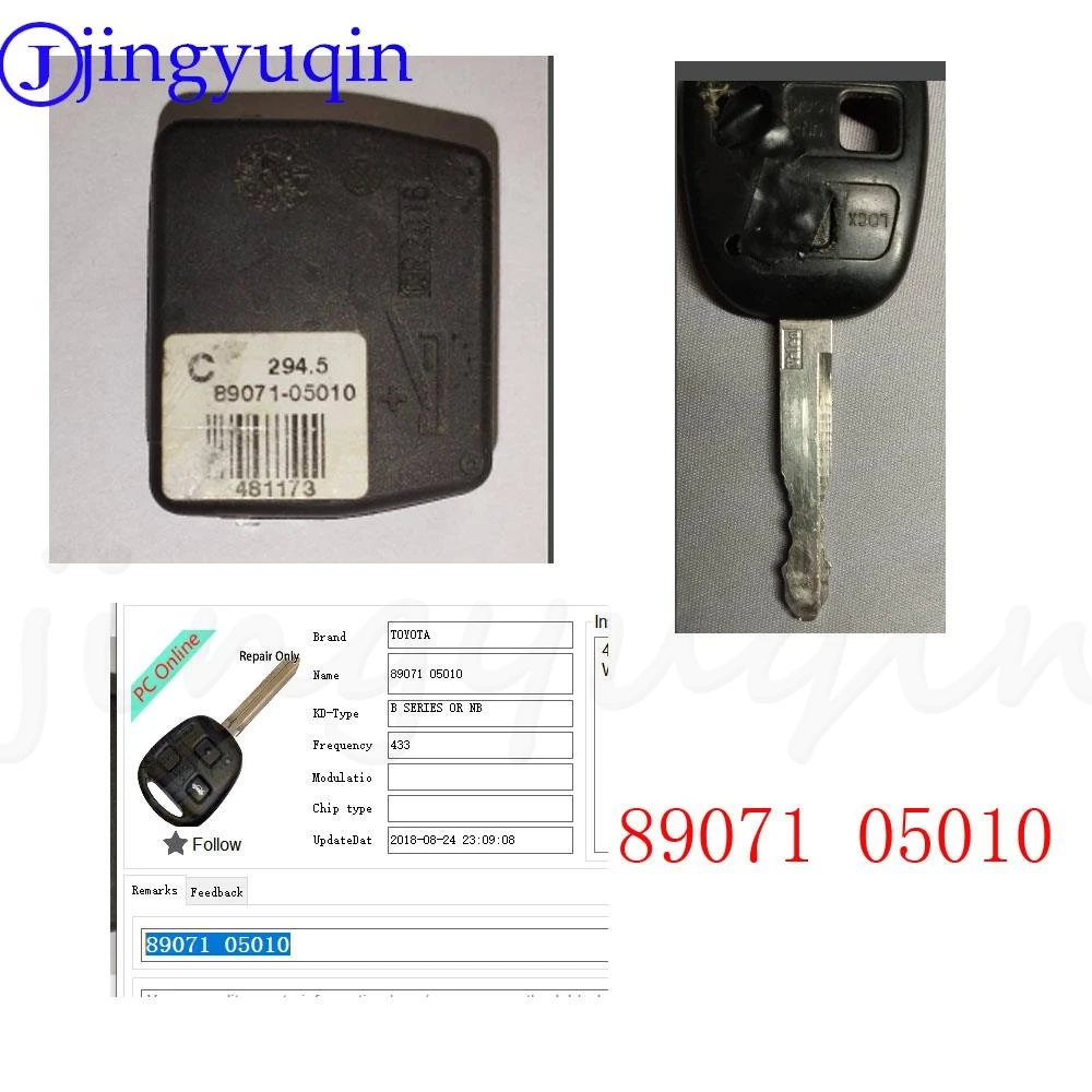Jingyuqin 스마트 원격 제어 자동차 키 433MHZ 4C 칩 Toyota Yaris Avensis Corolla Carina ETC P/N: 89071-05010 Fob TOY47